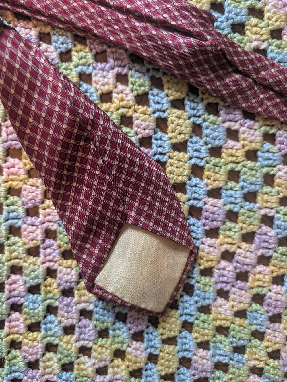 Pierre Cardin‎ Men's Burgundy and Gold Geometric Silk Tie 100% Silk